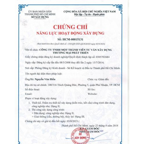 Các chứng chỉ pháp lý